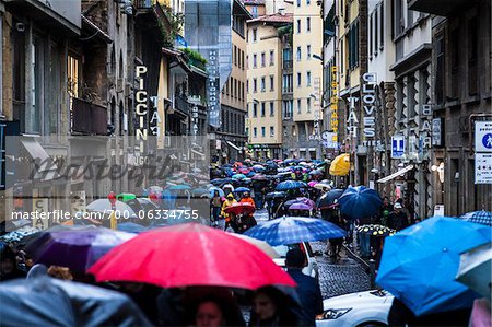 Busy Street on Rainy Day, Florence, Tuscany, Italy