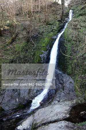 White Lady Falls, famous tall waterfall in Lydford Gorge on the edge of Dartmoor, Devon, England, United Kingdom, Europe