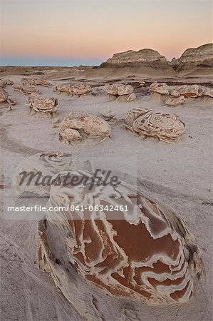 Rocks at the Egg Factory at dusk, Bisti Wilderness, New Mexico, United States of America, North America