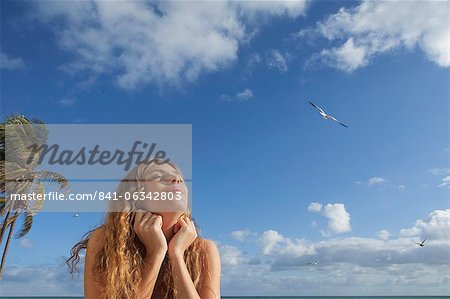 Woman on the beach, Florida, United States of America, North America