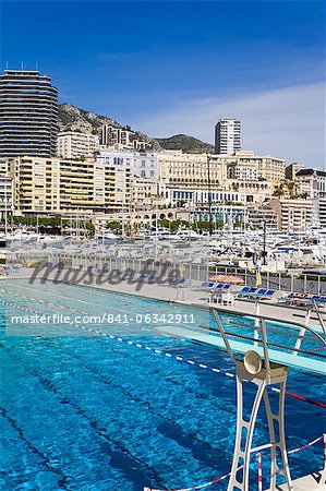 Swimming pool in La Condamine area, Monte Carlo, Monaco, Mediterranean, Europe