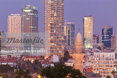 Downtown buildings viewed from HaPisgah Gardens Park, Jaffa, Tel Aviv, Israel, Middle East