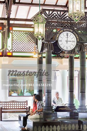 Ornate clock at the entrance pavilion, Singapore Botanical Gardens, Singapore, Southeast Asia, Asia