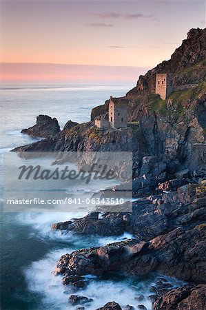 Remains of The Crowns tin mine engine houses on the Cornish Atlantic coast near Botallack, St. Just, Cornwall, England, United Kingdom, Europe