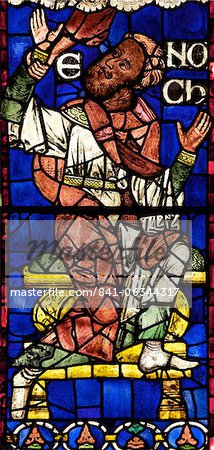 Medieval stained glass of Enoch, Geneaology or Ancestors of Christ, South Window, Canterbury Cathedral, UNESCO World Heritage Site, Canterbury, Kent, England, United Kingdom, Europe