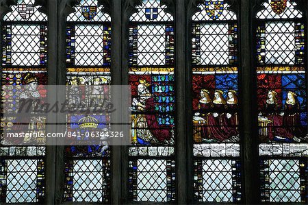 Mittelalterliche Glasmalerei im Royal Fenster, Nordwest Querschiff, Canterbury Cathedral, UNESCO Weltkulturerbe, Canterbury, Kent, England, Vereinigtes Königreich, Europa