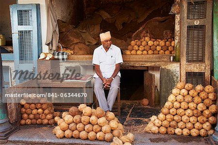 Coconuts for sale, Devaraja market, Mysore, Karnataka, India, Asia