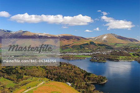 Keswick and Skiddaw viewed from The Catbells, Derwent Water, Lake District National Park, Cumbria, England