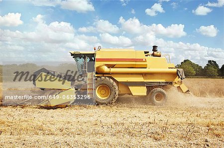 Thresher working in crop field