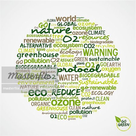 Go Green. Words cloud about environmental conservation in circle shape. Vector file available.