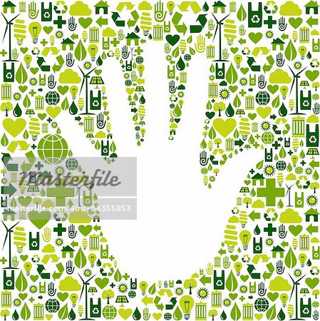 Eco environment icons set background in human hand shape. Vector file available.