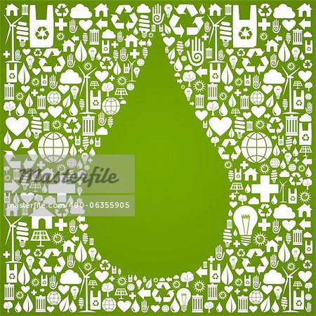 Water drop symbol over green icons set background. Vector file available.