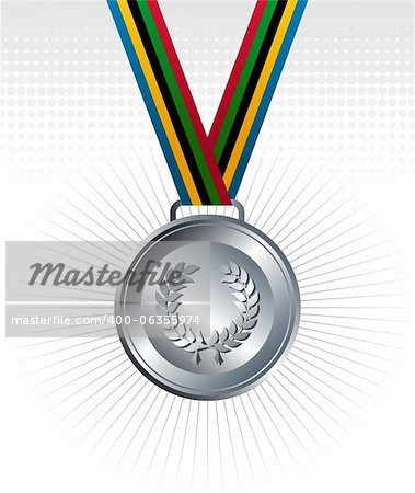 Sport silver medal with ribbon background. Vector file layered for easy manipulation and customisation.