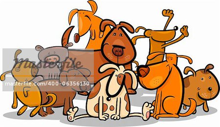 Cartoon Illustration of Cute Dogs or Puppies Group