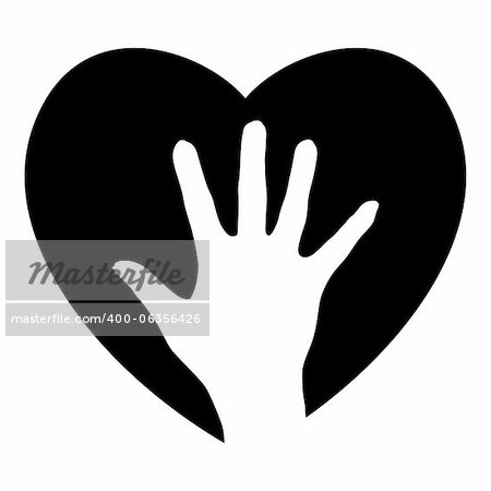 Helping Hand in the heart. Illustration for design on white background