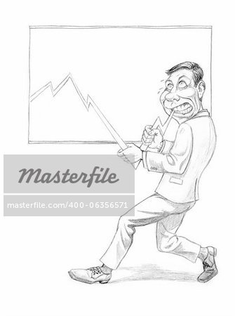 Illustration of a Businessman pushing the Graph Up