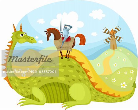 vector illustration of a cute dragon and knight