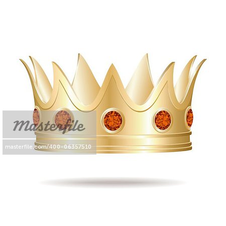 Gold crown with red gems, Vector Illustration