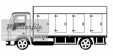 Vector  black and white illustration of truck.