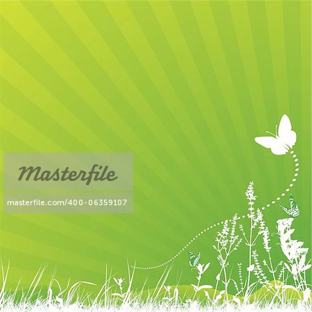 Butterfly and Meadow - Background Illustration, Vector