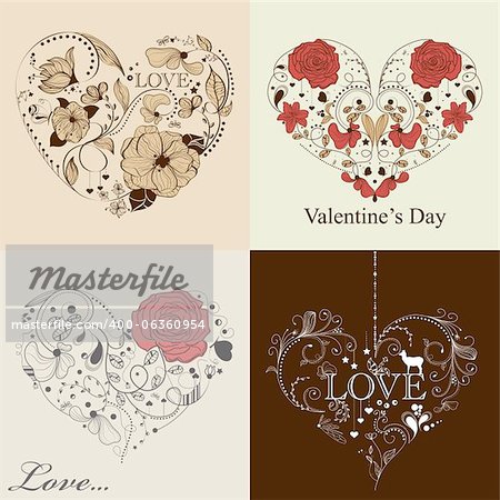 Vector set of 4 cards with hearts