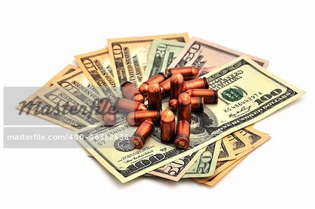 bullets and dollars on a white background