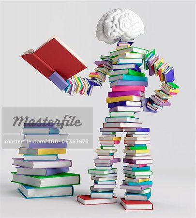 Human figure consisting of books, holding an open book