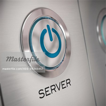 server push button with start symbol in the center. server word is written at the bottom, blur effect