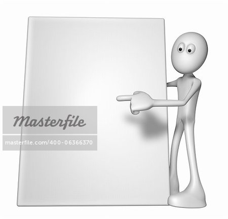 white guy with blank box - 3d illustration