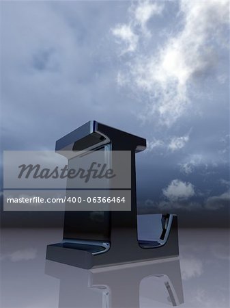 metal uppercase letter l under dark cloudy sky - 3d illustration