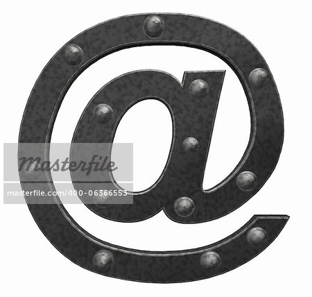 riveted metal email symbol on white background - 3d illustration