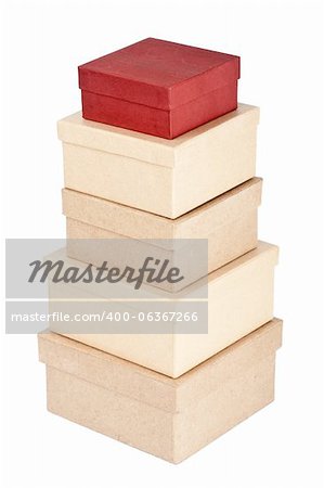 Tower made from cardboard boxes isolated on a white background