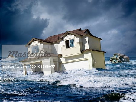 Maisons flottant dans l'océan