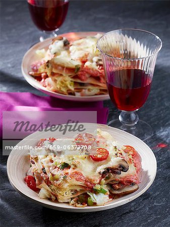 Vegetable lasagne topped with melted cheese