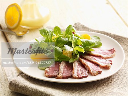 Lambs lettuce with duck breast