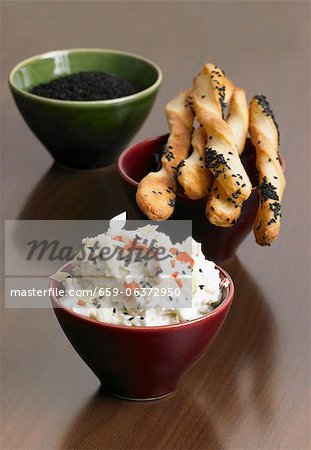 Pointed cabbage dip with caraway breadsticks