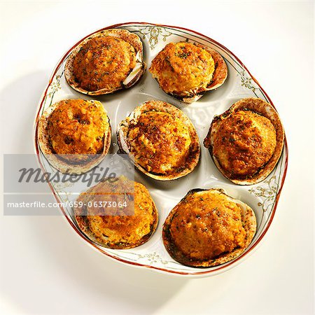 Stuffed Clams on a Dish; From Above