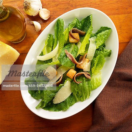 Bowl of Caesar Salad with Anchovies Bowl of Caesar Salad with Anchovies