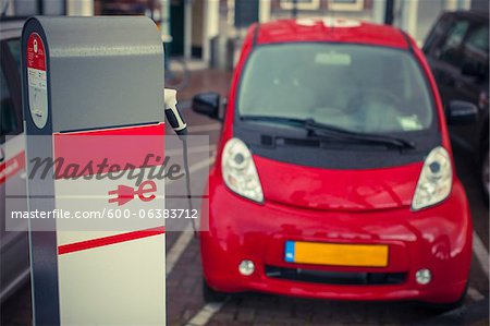 Electric Car Charging on the Street, Amsterdam, North Holland, Netherlands