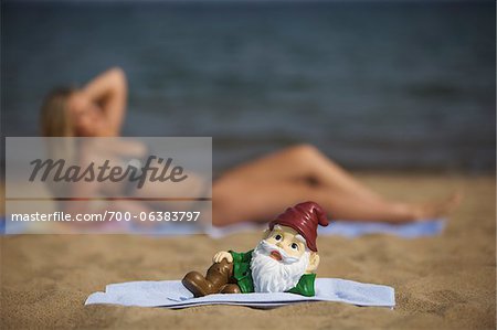 Garden Gnome Posing on Beach
