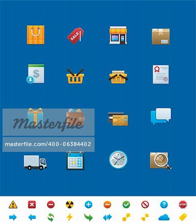 Set of the bright simple web shopping related icons with small additional items (can be used for modifying main set)