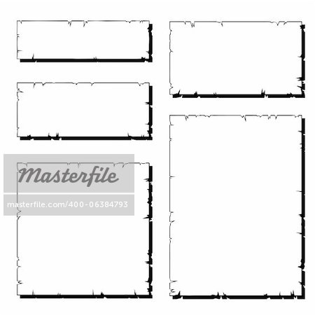 set of white ripped old paper frame with shadow isolated on white