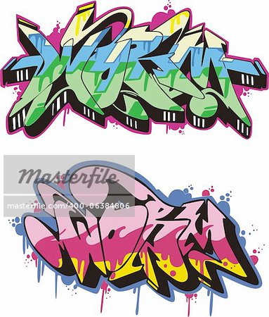 Graffito text design - worm. Color vector illustration.