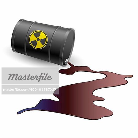 Barrel throwing toxic liquid. Illustration on white