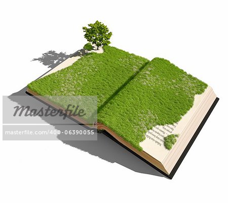 open book with grass and tree. illustrated concept