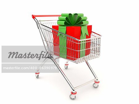 Christmas gift in a cart from the supermarket