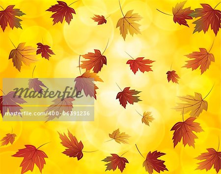 Falling Maple Tree Leaves in Autumn Season Defocused Blurred Background Illustration