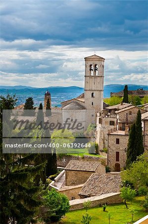 Vue panoramique sur le centre historique ville d'assise, Italie