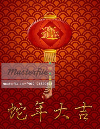 Chinese Lantern with Text Bringing in Wealth and Treasure and Good Luck in Year of the Snake Illustration