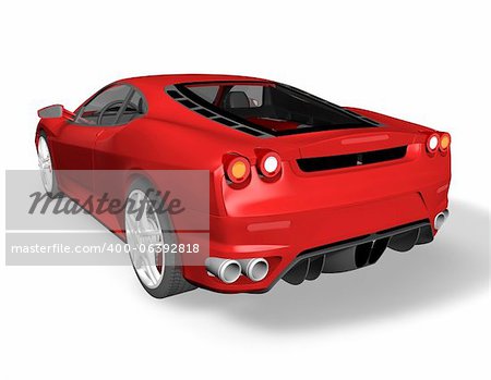 Sport red car 3D render illustration on white background